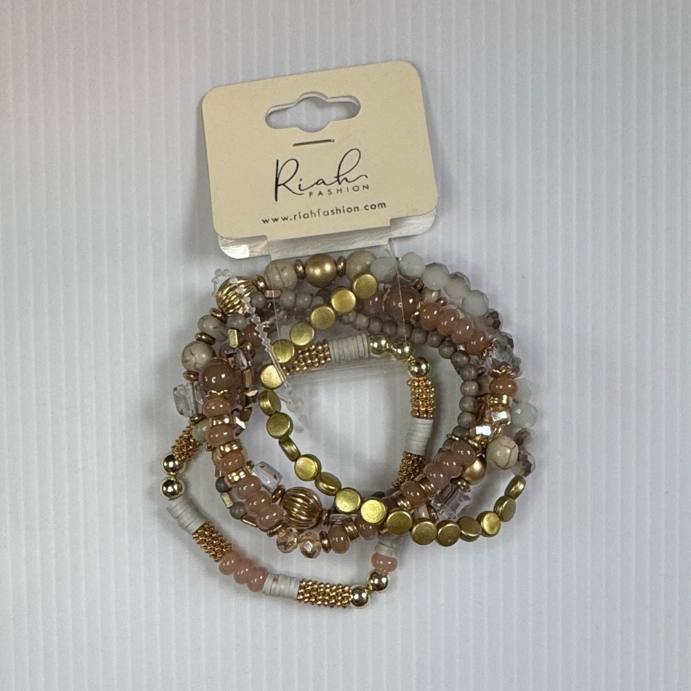 Gold and Pink Beaded Bracelet Set with multi tone colors